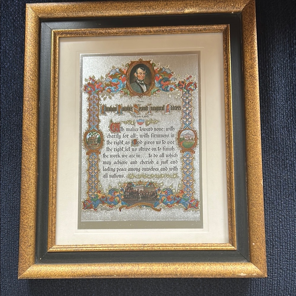 Framed Decorative Art with Gold and Silver Accents—Abraham Lincoln